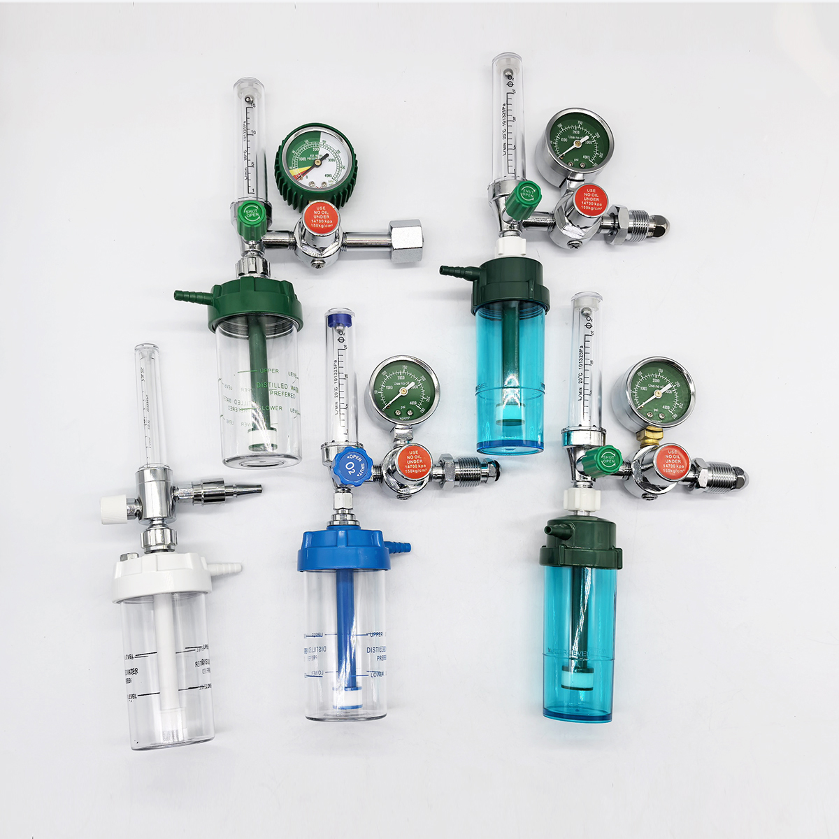 Medical Gas Oxygen Pressure Flowmeter Regulator Gauge Humidifier Bottle Model MDC Metal Construction ISO Certified